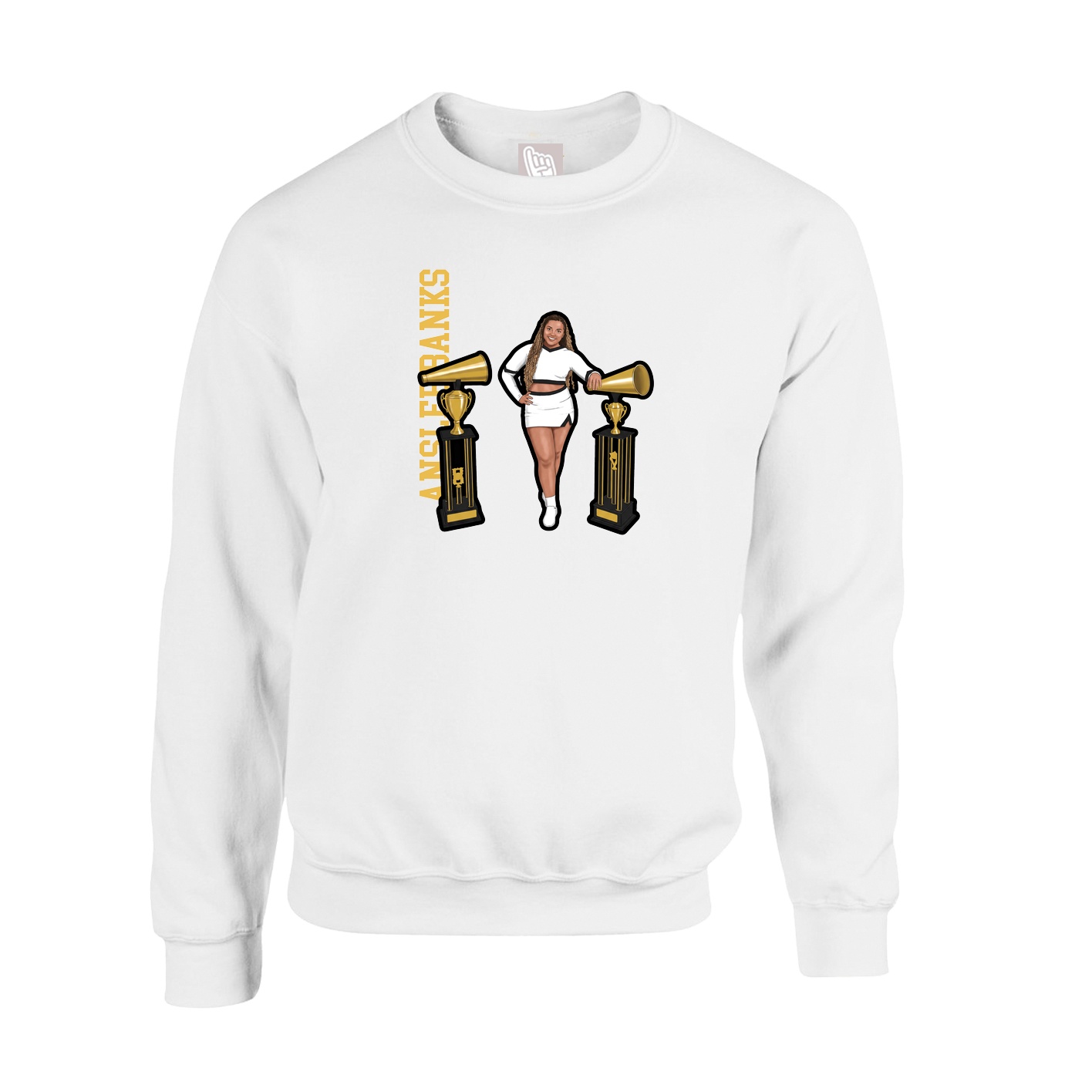 Fleece Crew — Name Vertical in White