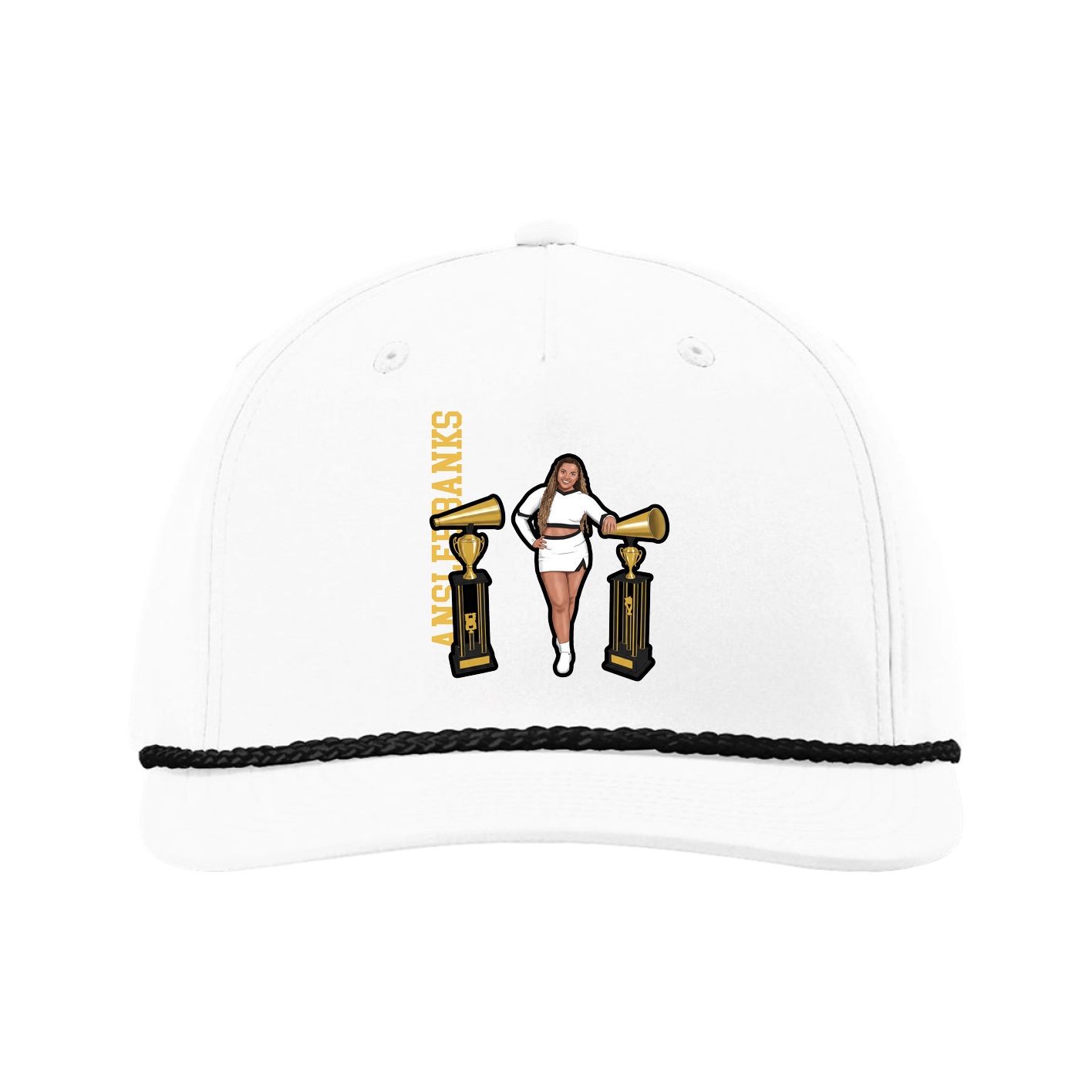 Five-Panel Classic Rope Cap — Name Vertical in White