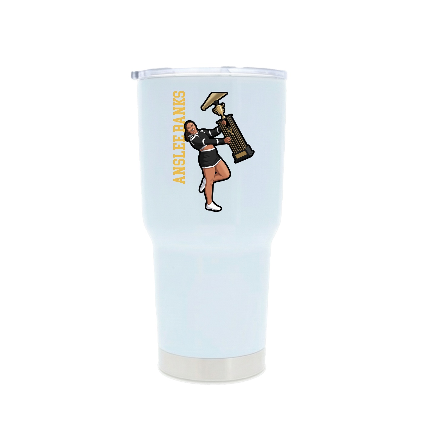 30oz Stainless Steel Tumbler — Name Vertical in White