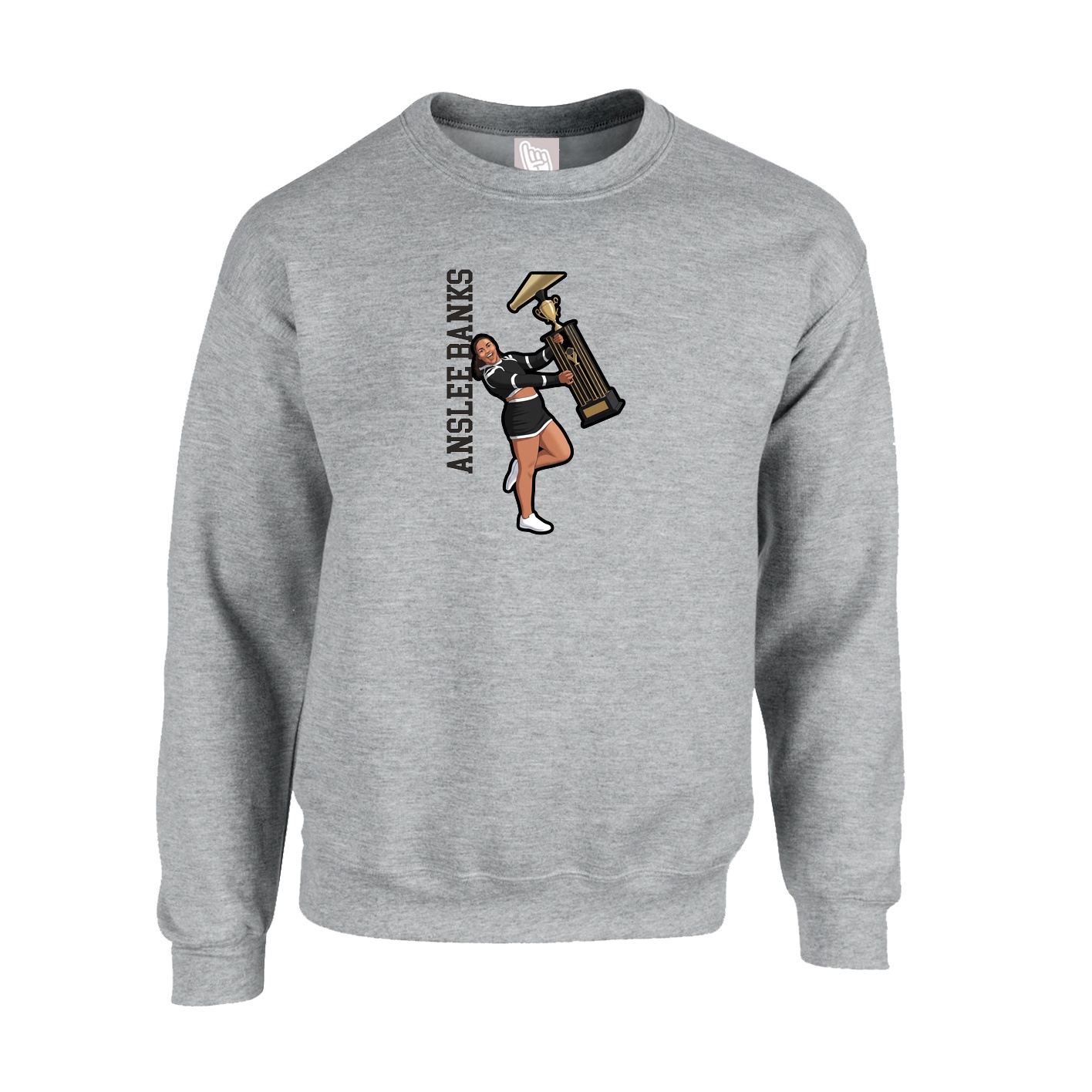 Fleece Crew — Name Vertical in Grey