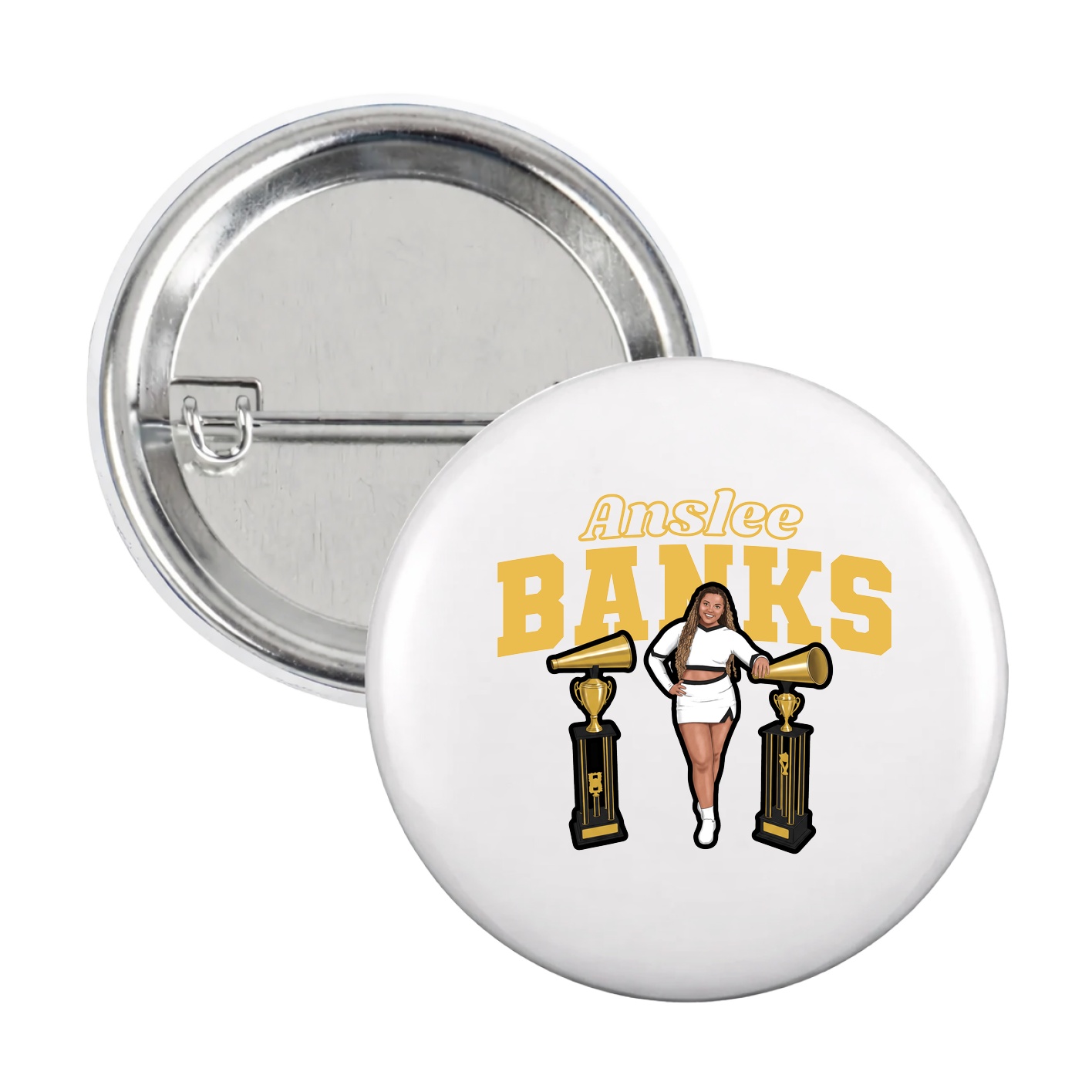 Game Day Button — Name Arch in White