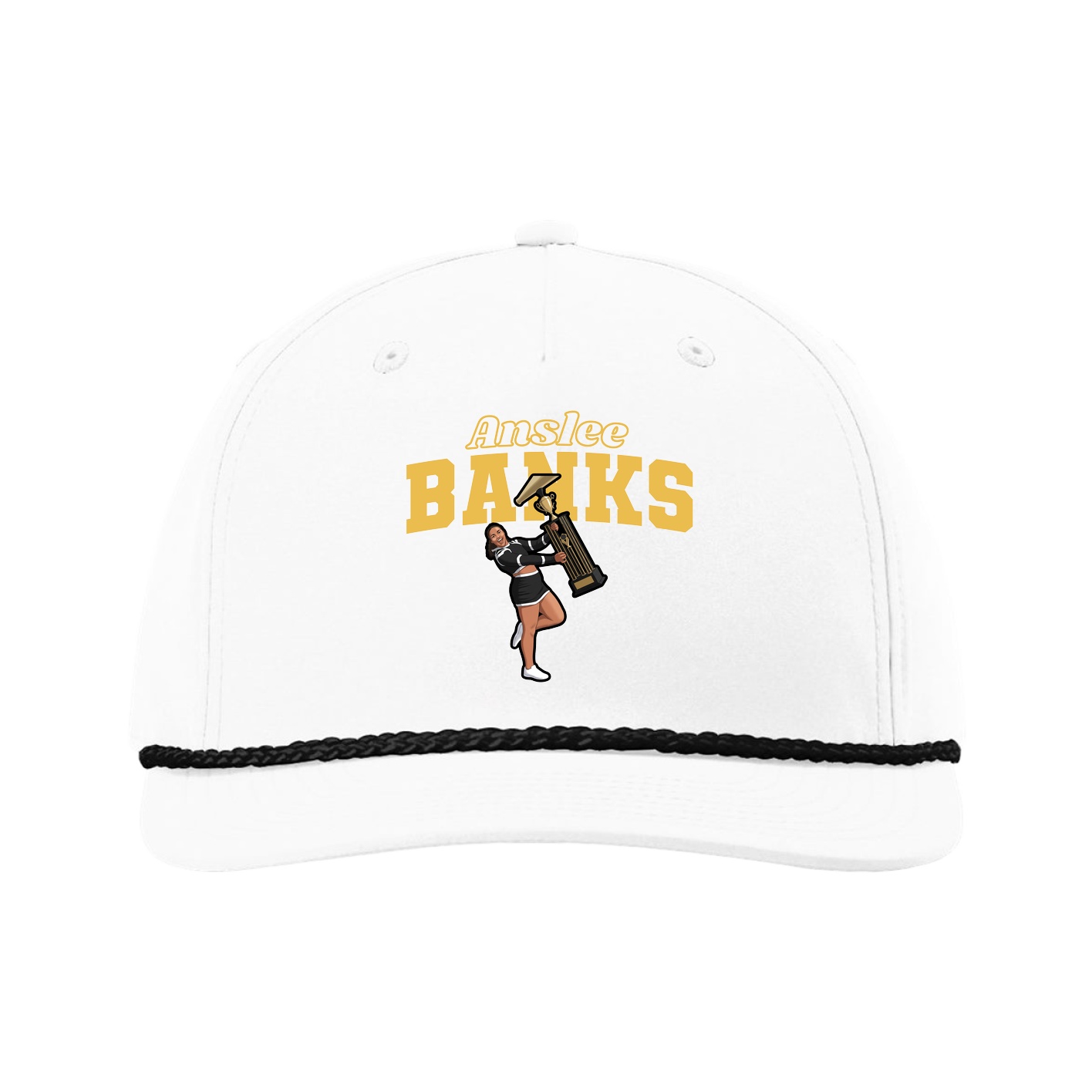 Five-Panel Classic Rope Cap — Name Arch in White