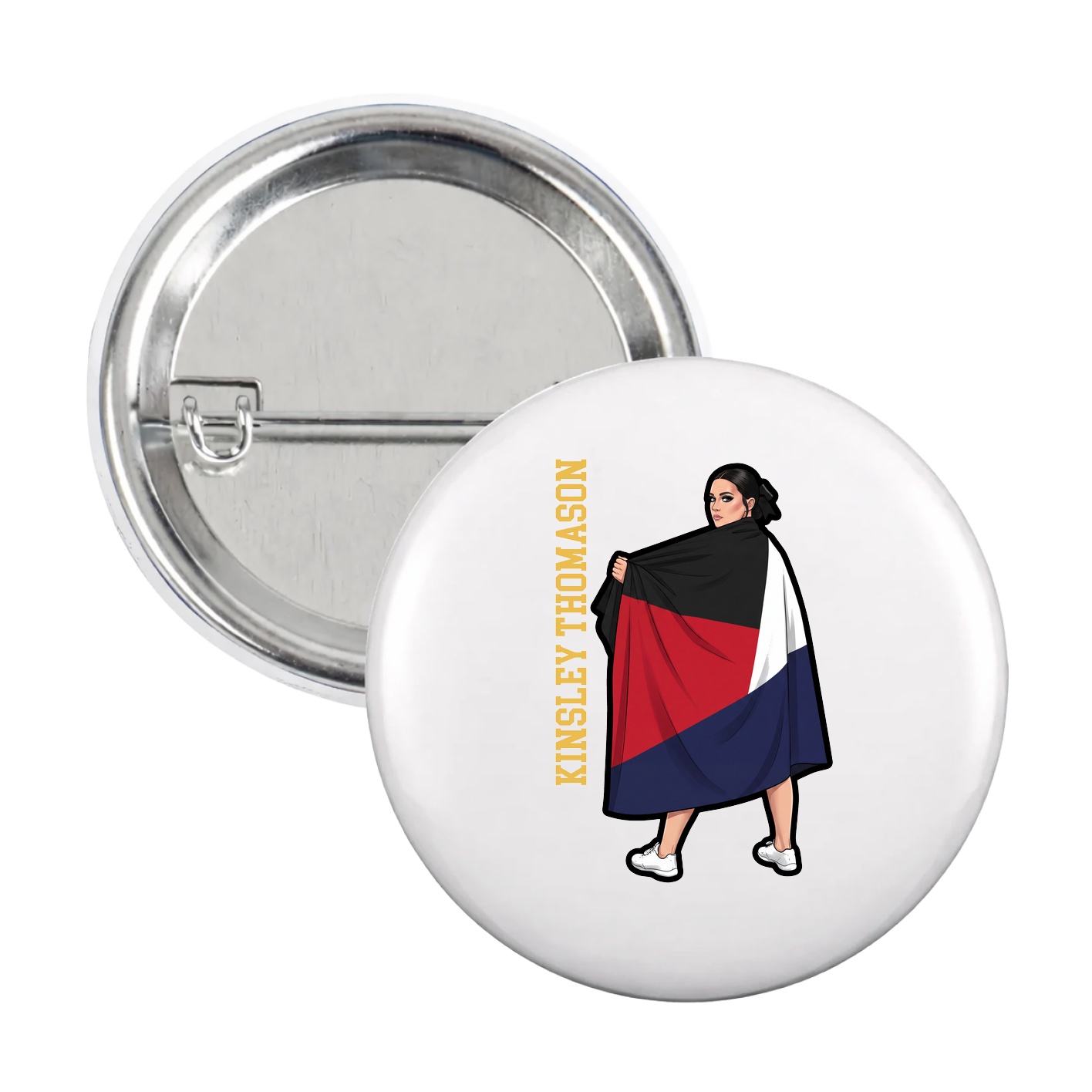 Game Day Button — Name Vertical in White