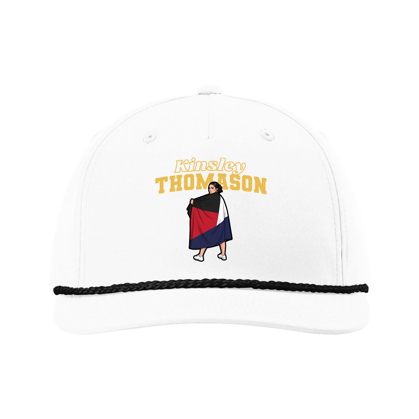 Five-Panel Classic Rope Cap — Name Arch in White