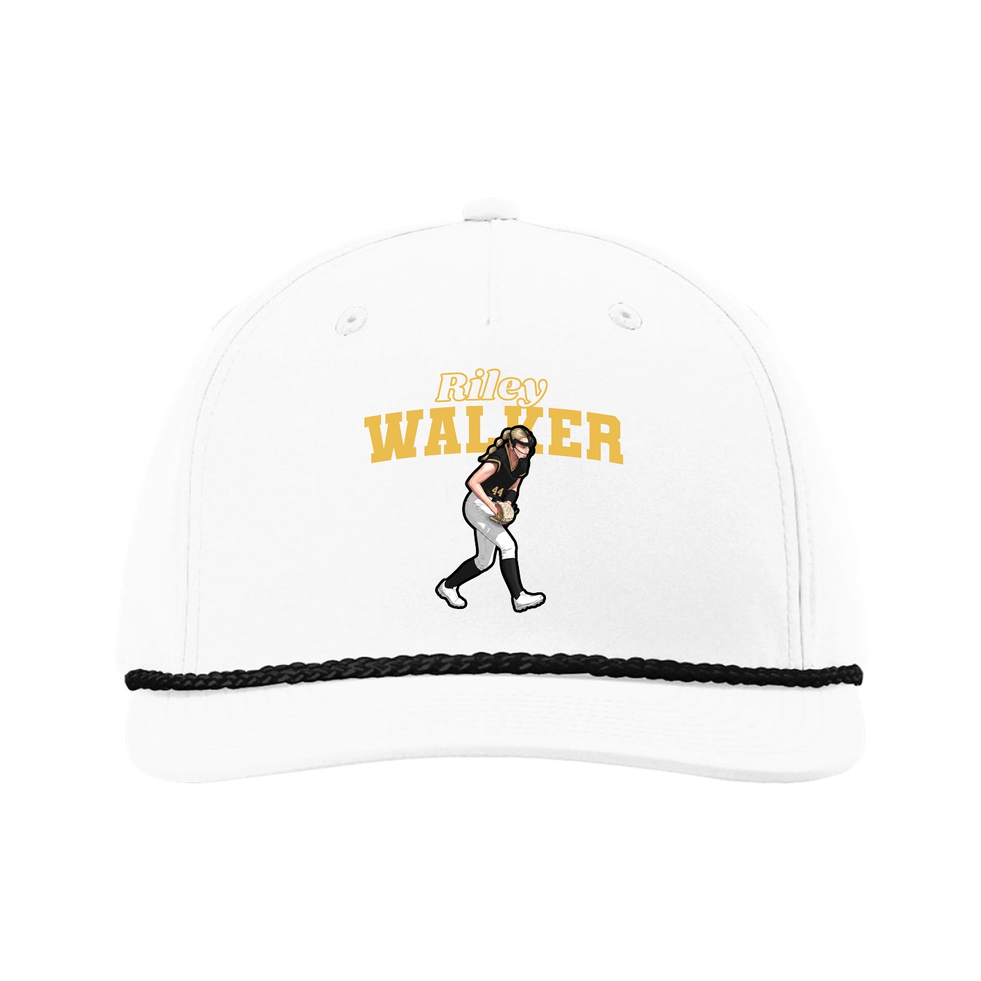 Five-Panel Classic Rope Cap — Name Arch in White