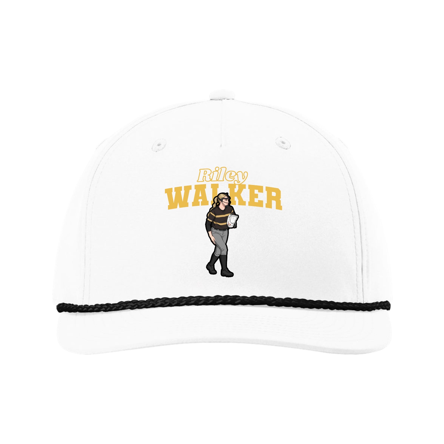 Five-Panel Classic Rope Cap — Name Arch in White
