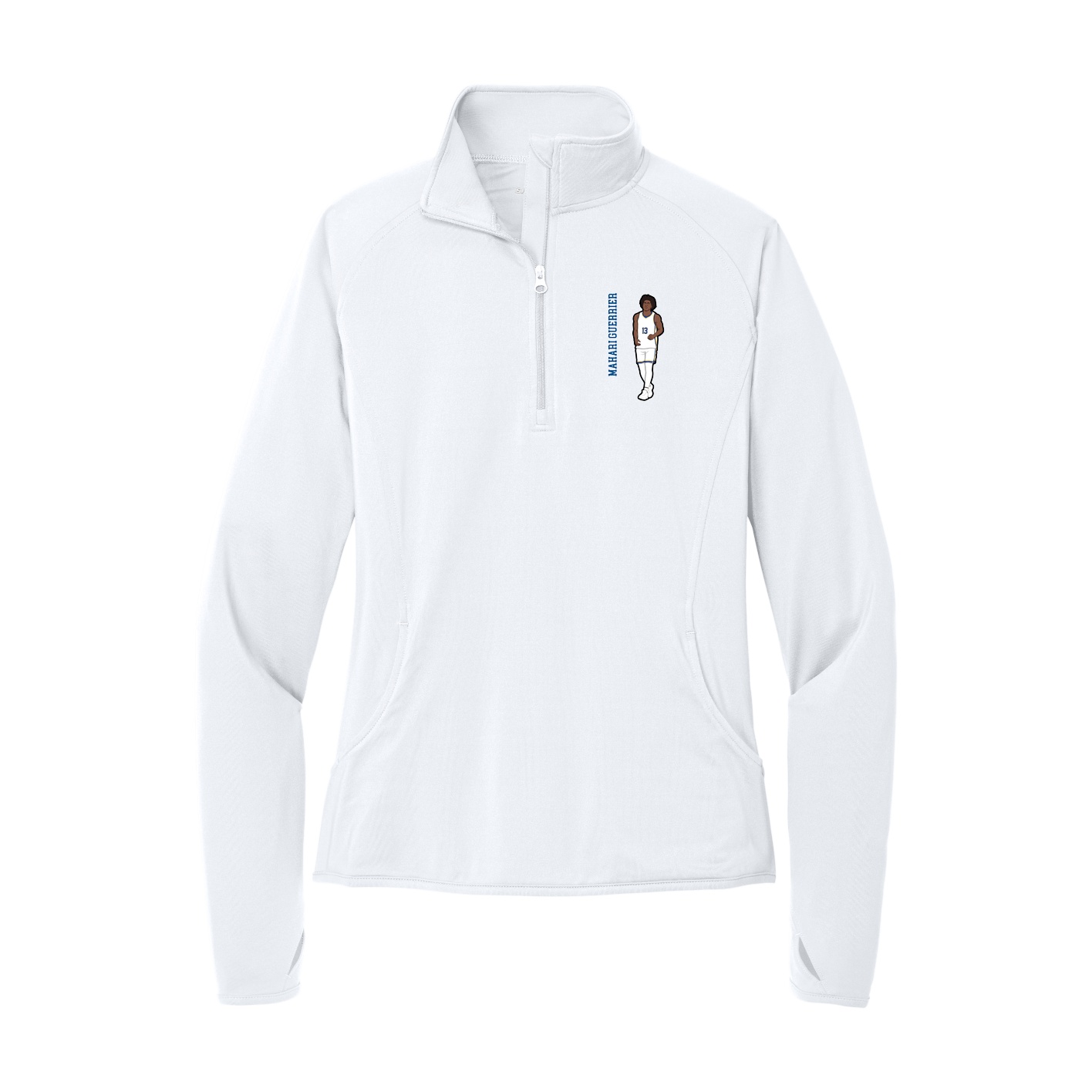 Women's Q-Zip Pullover — Name Vertical in White