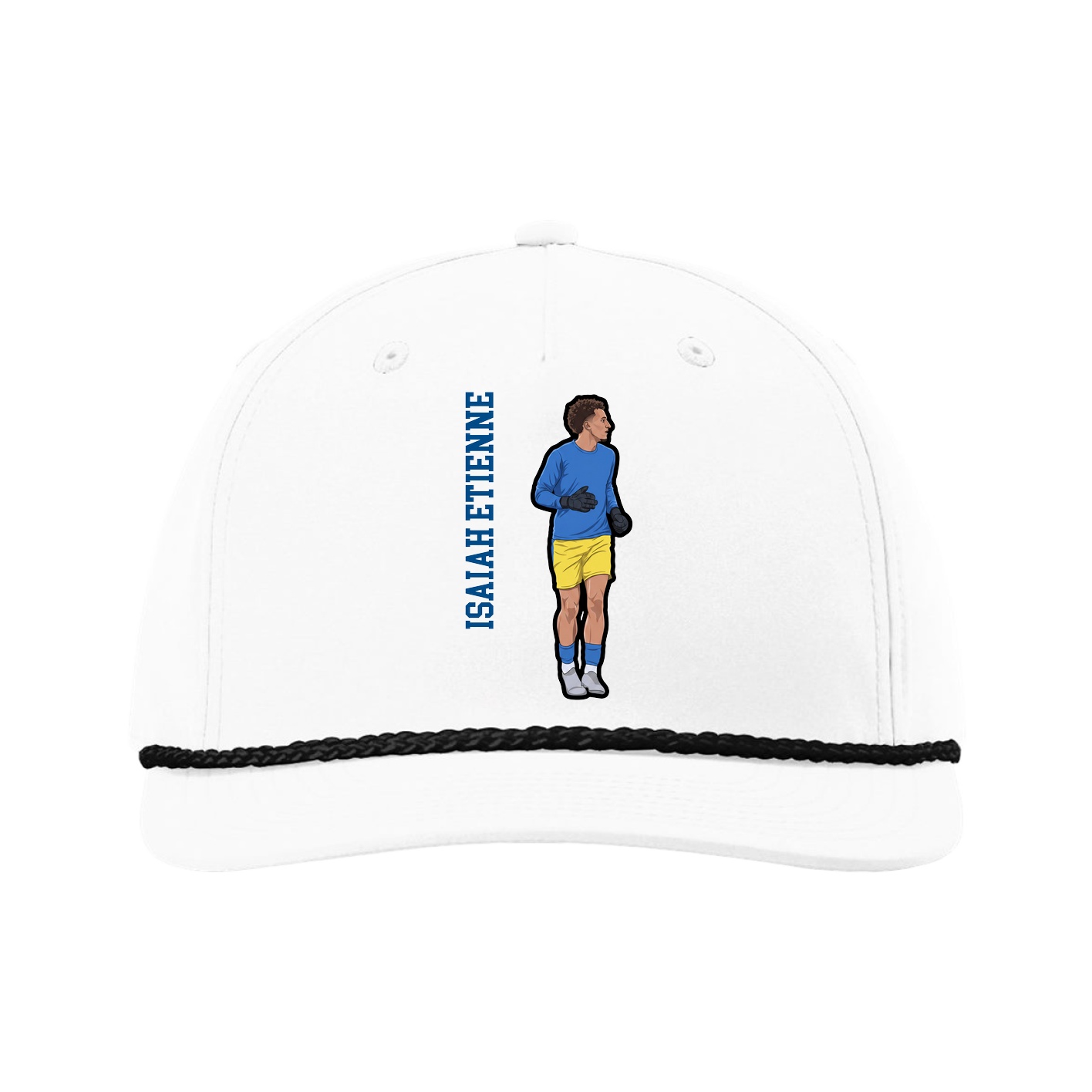 Five-Panel Classic Rope Cap — Name Vertical in White