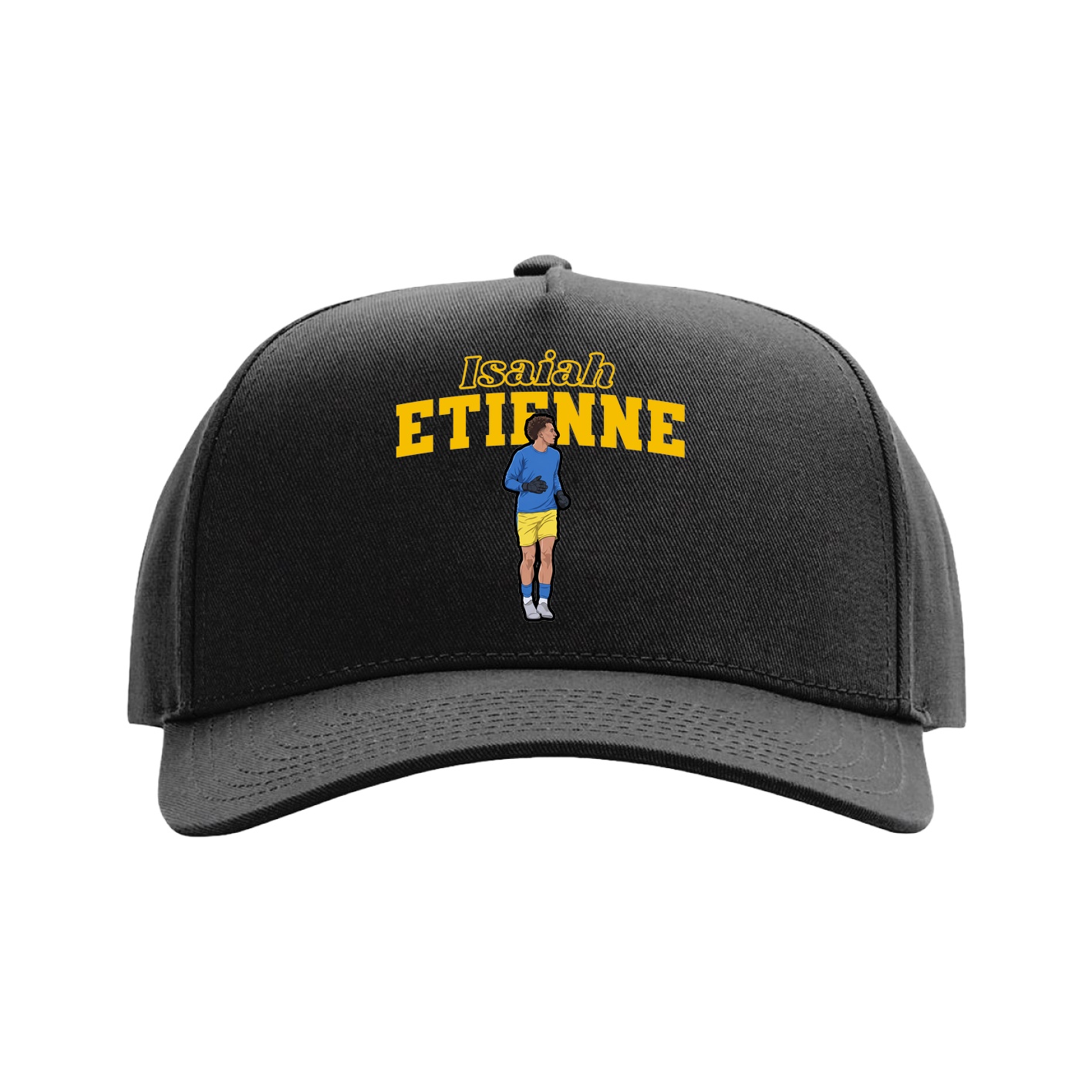 Full Fabric Five-Panel Champ Cap — Name Arch in Black