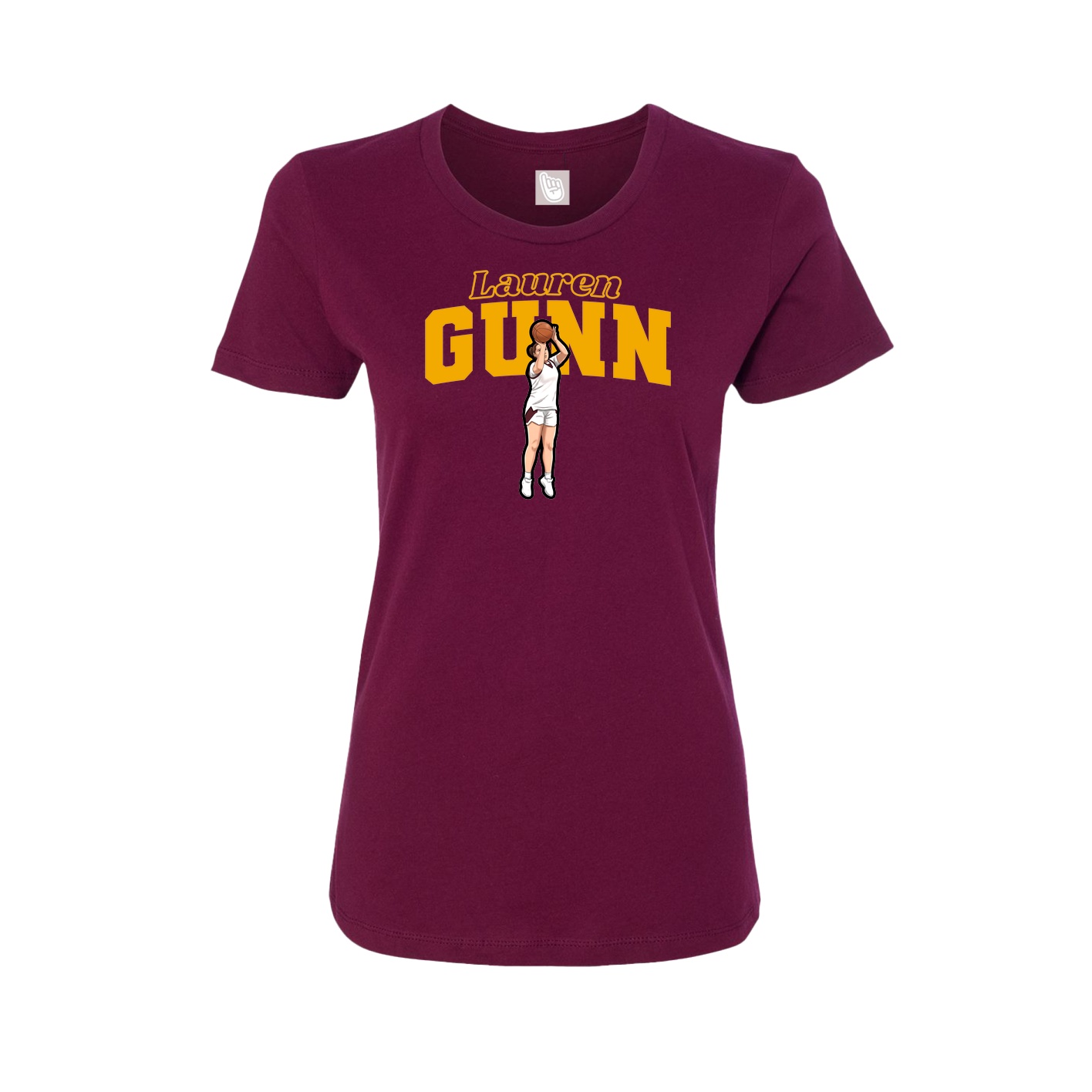 Fitted Women's Tee — Name Arch in Maroon