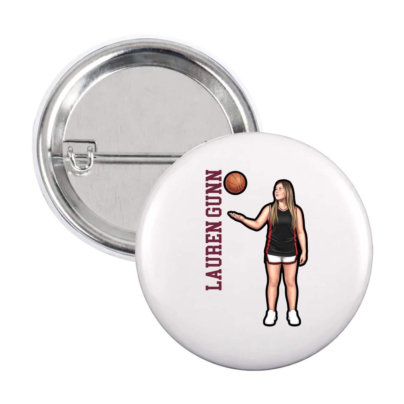 Game Day Button — Name Vertical in White