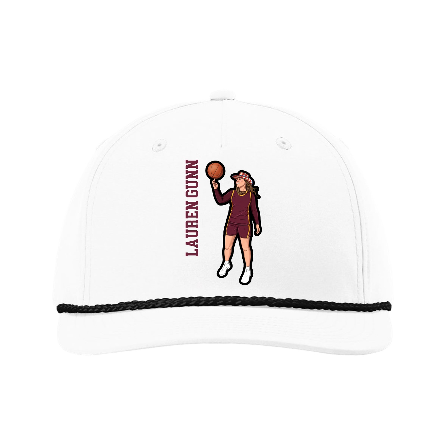 Five-Panel Classic Rope Cap — Name Vertical in White