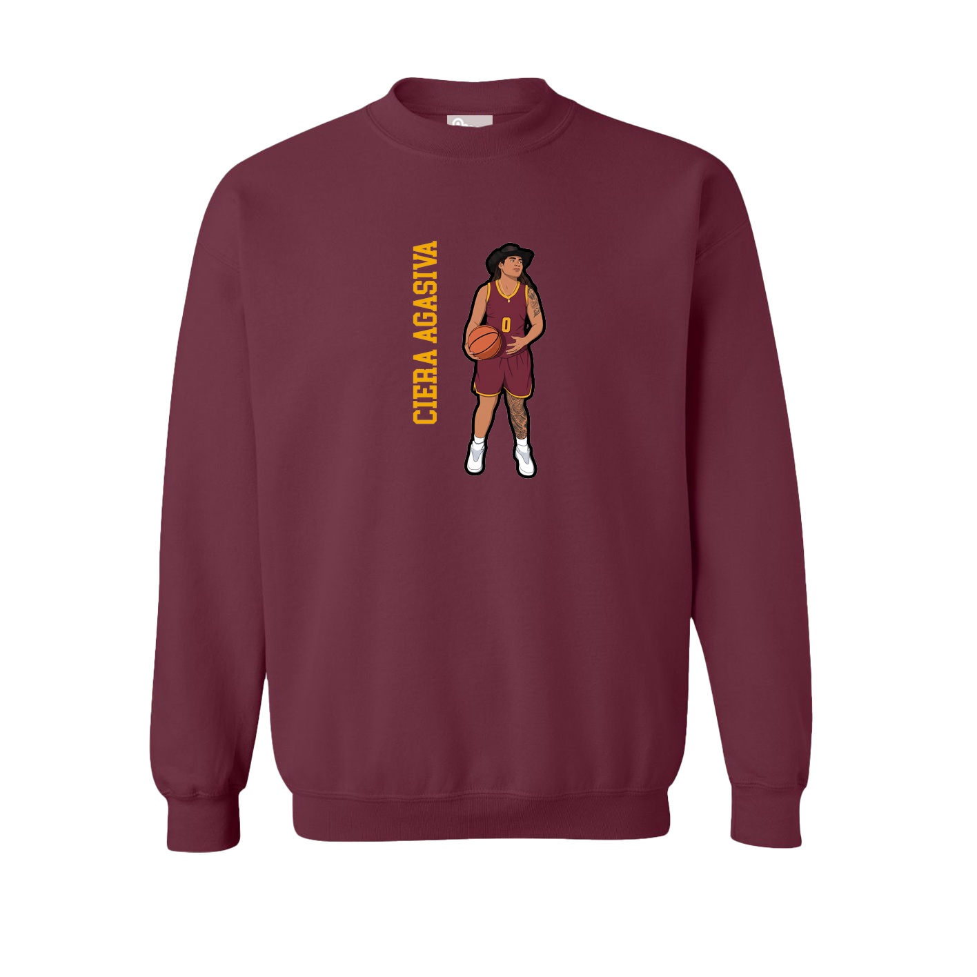 Fleece Crew — Name Vertical in Maroon