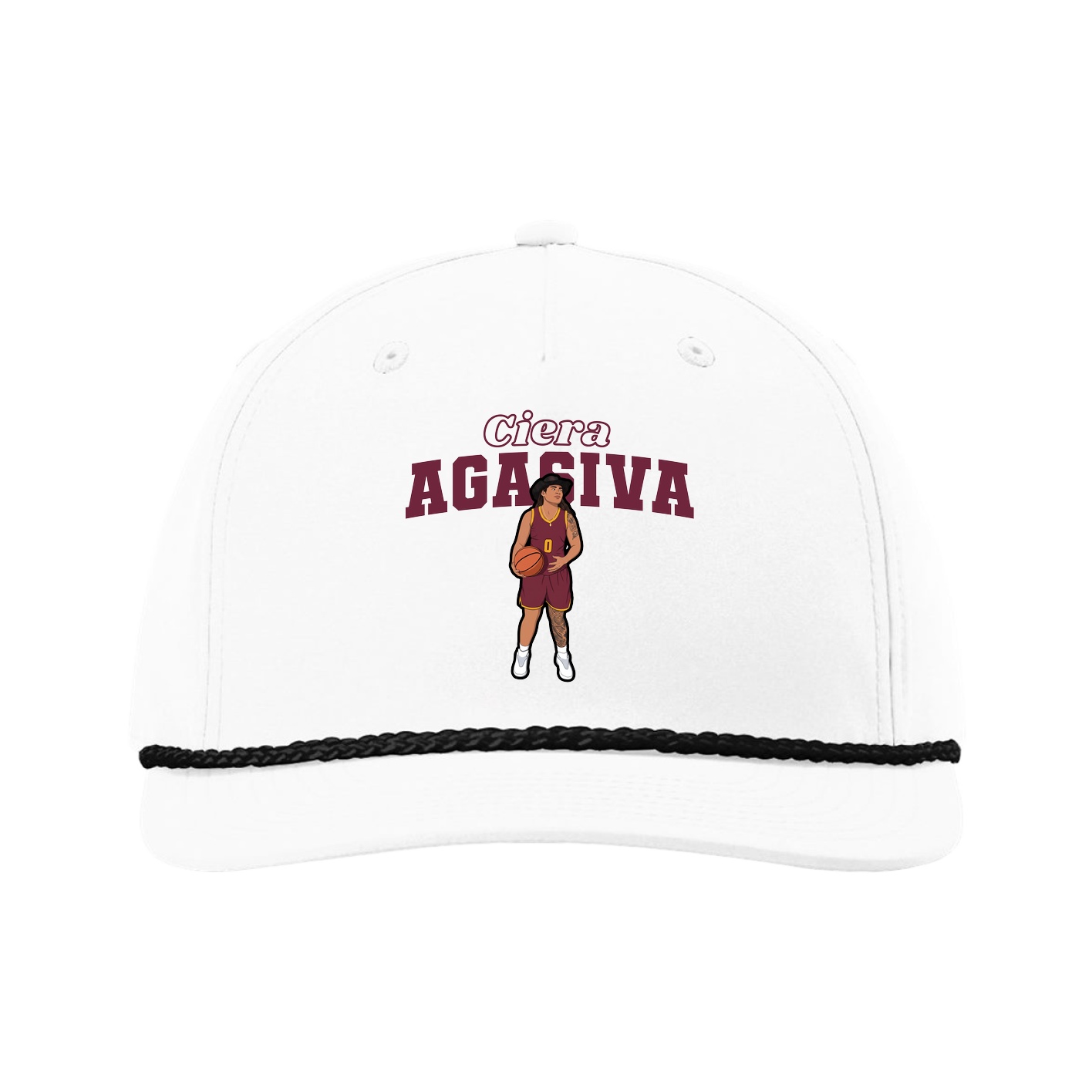 Five-Panel Classic Rope Cap — Name Arch in White