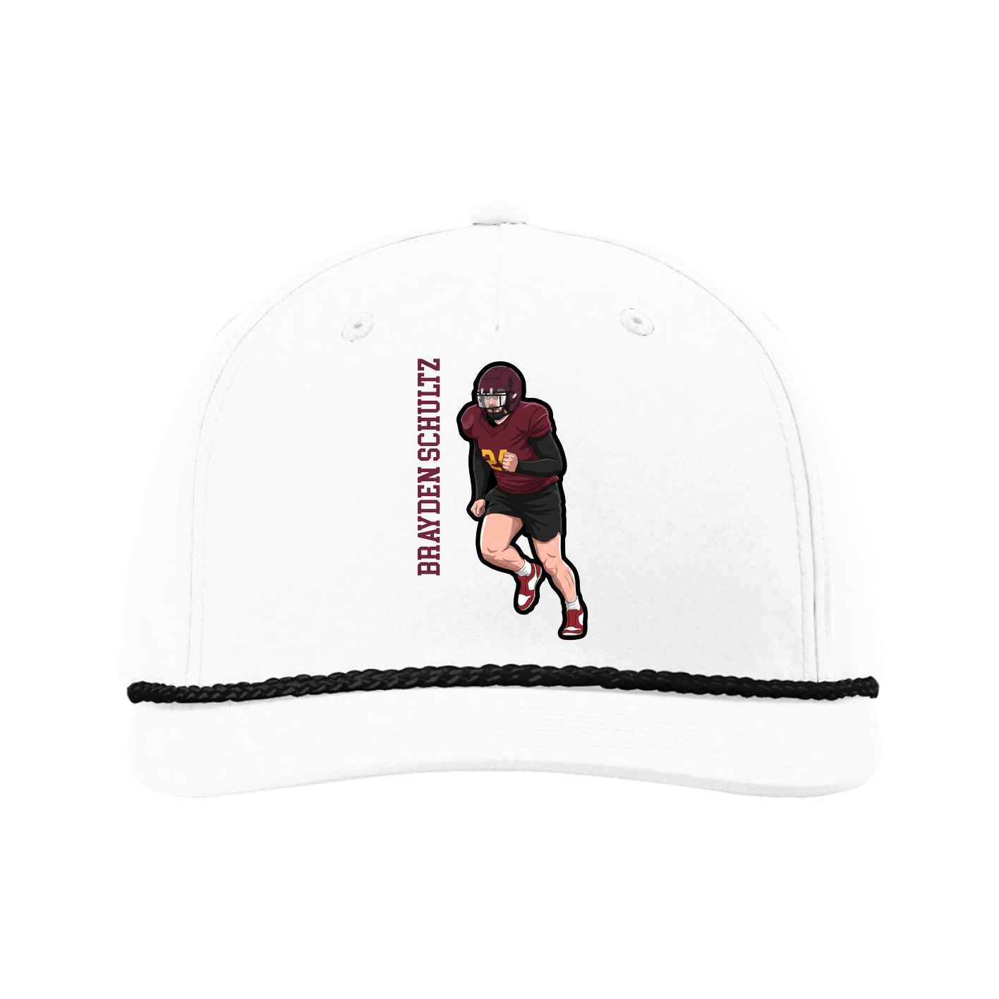 Five-Panel Classic Rope Cap — Name Vertical in White