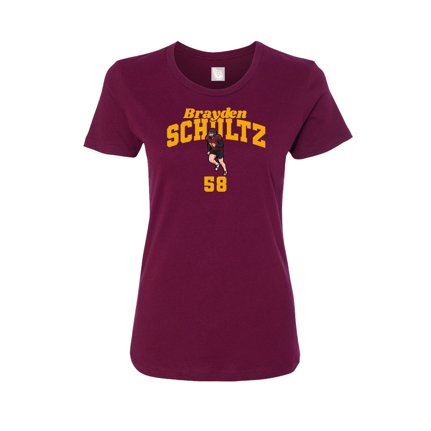 Fitted Women's Tee — Signature Arch in Maroon
