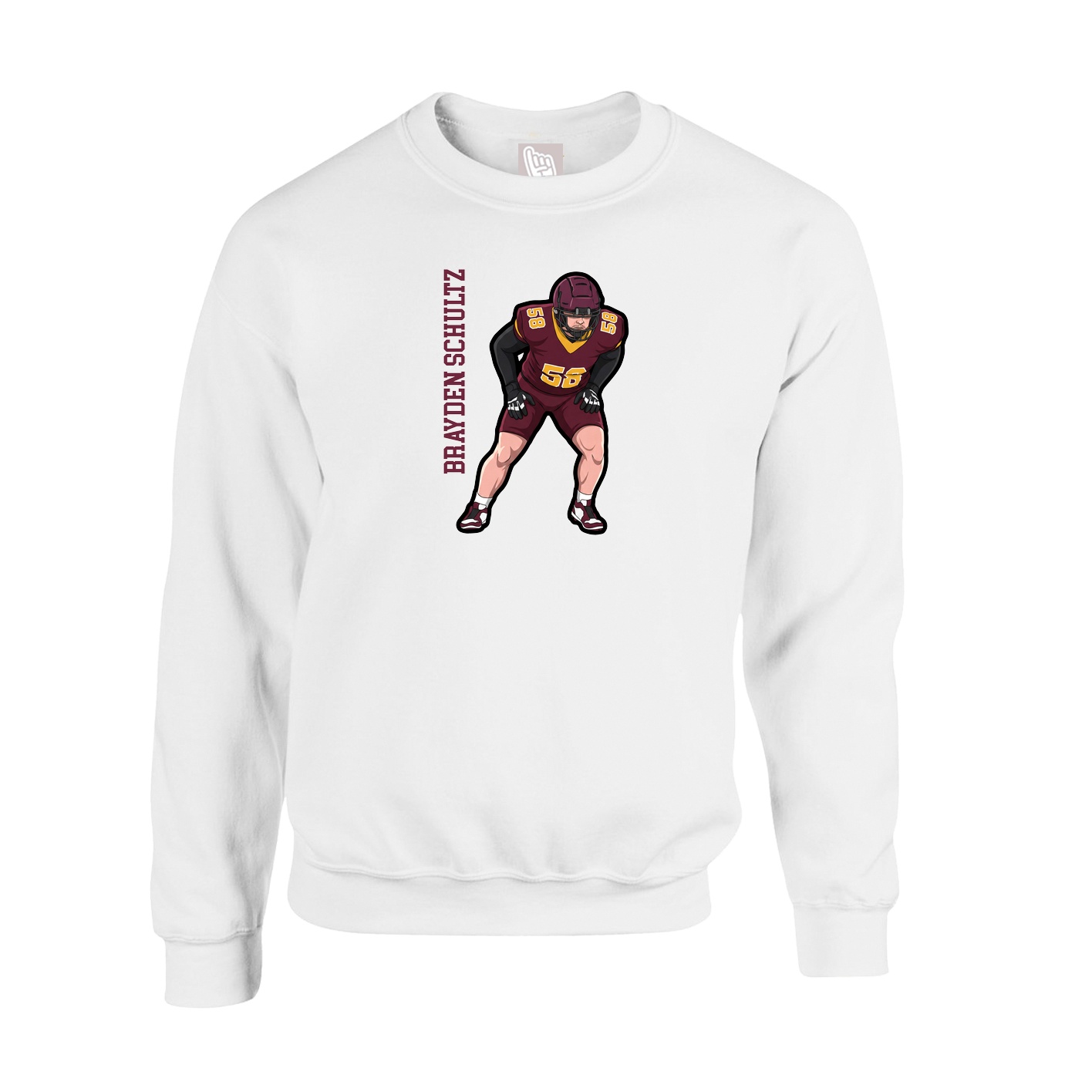 Fleece Crew — Name Vertical in White
