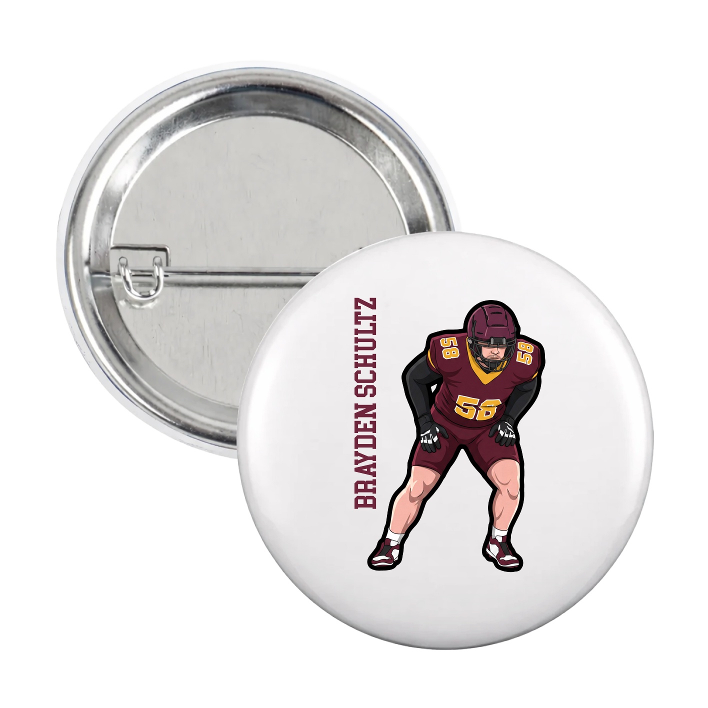 Game Day Button — Name Vertical in White