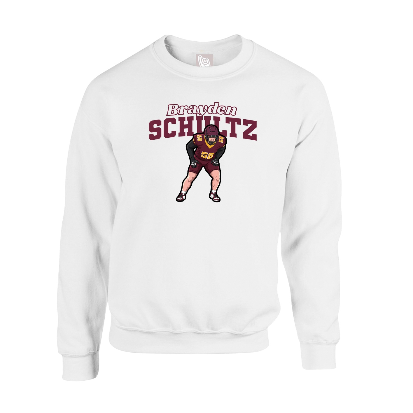 Fleece Crew — Name Arch in White