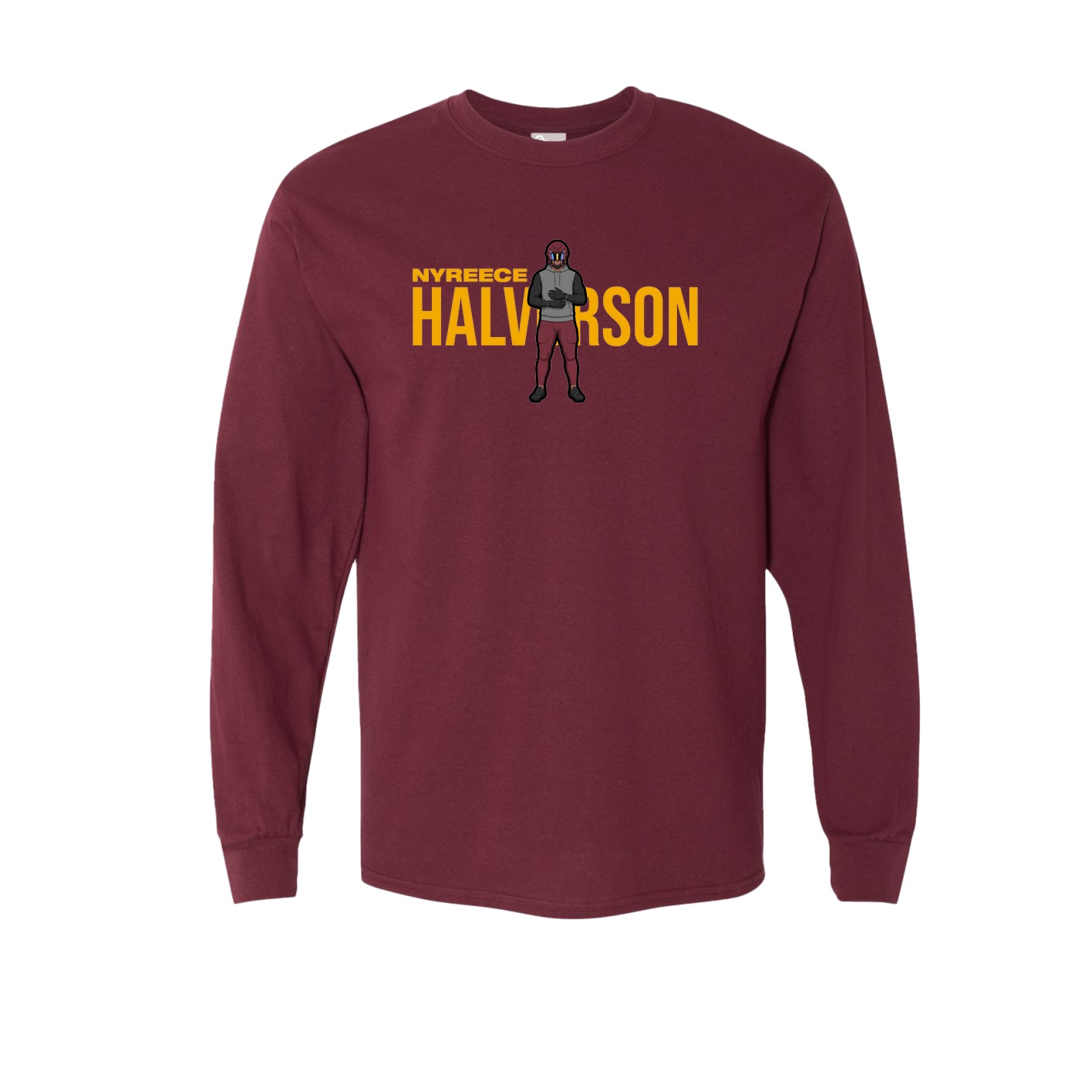 Long Sleeve Tee — Player Name in Maroon
