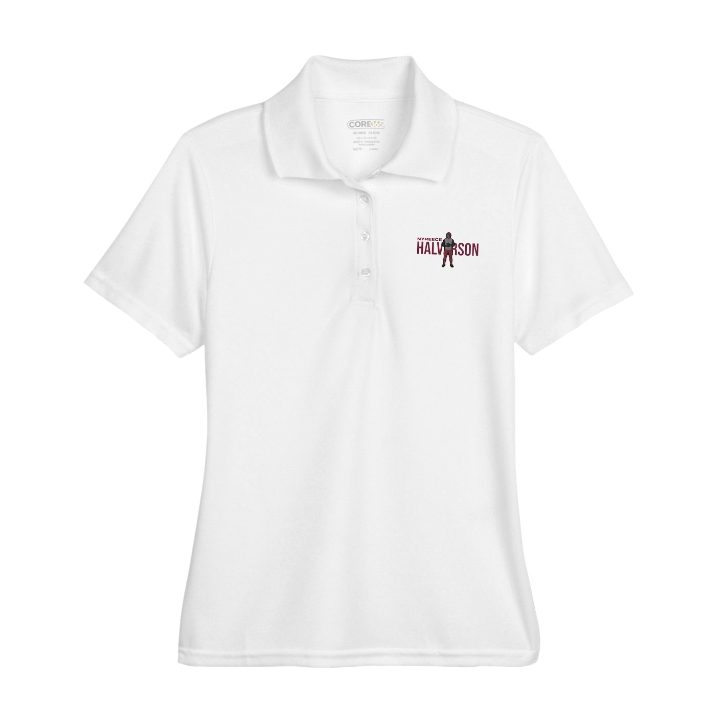 Womens Performance Polo — Player Name in White