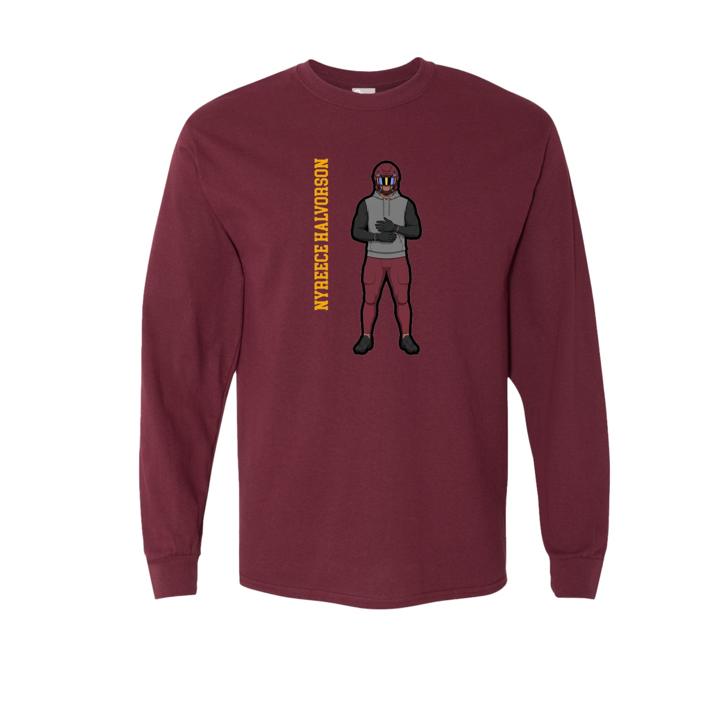 Long Sleeve Tee — Name Vertical in Maroon
