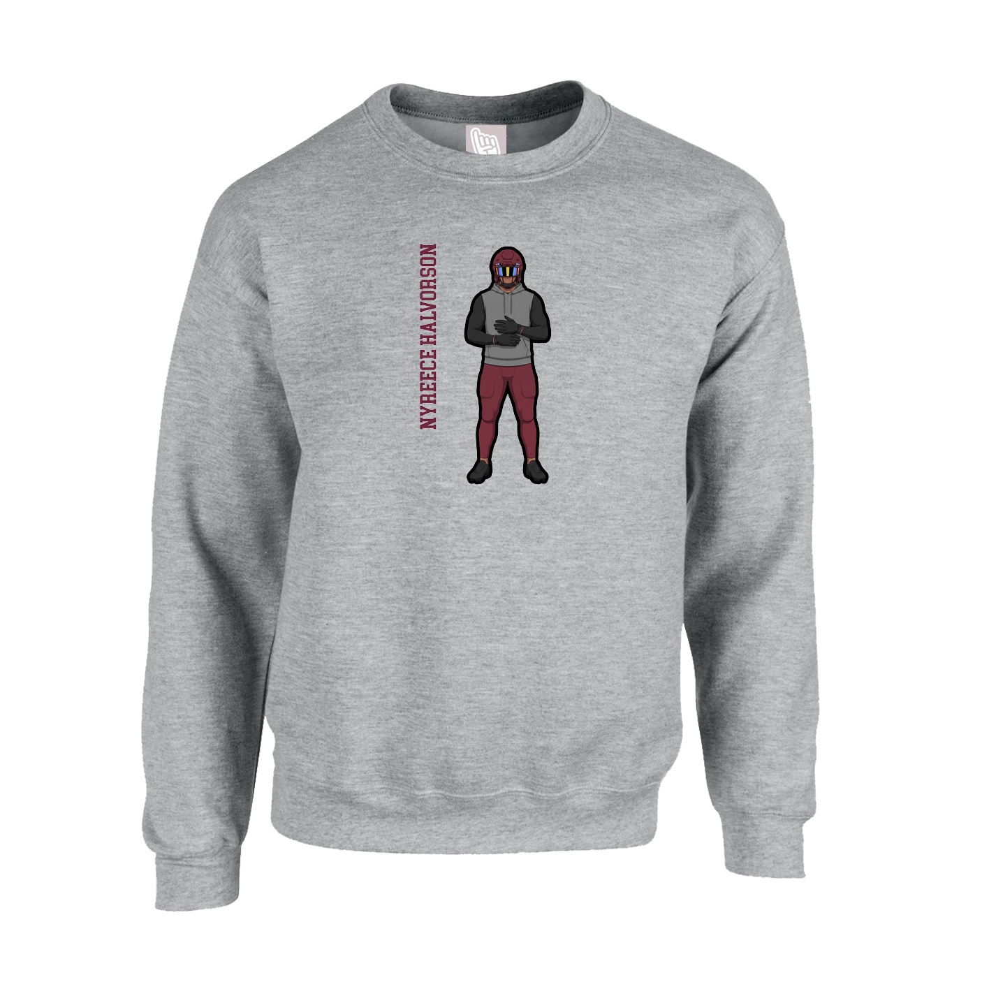 Fleece Crew — Name Vertical in Grey