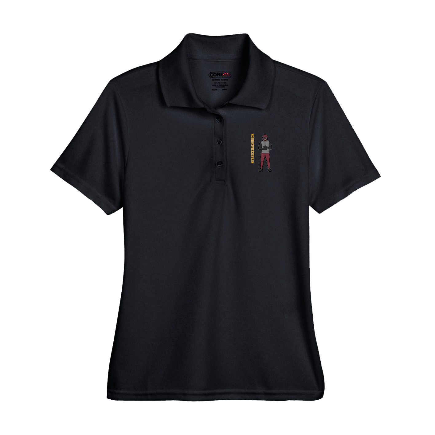 Performance Polo — Name Vertical in Black