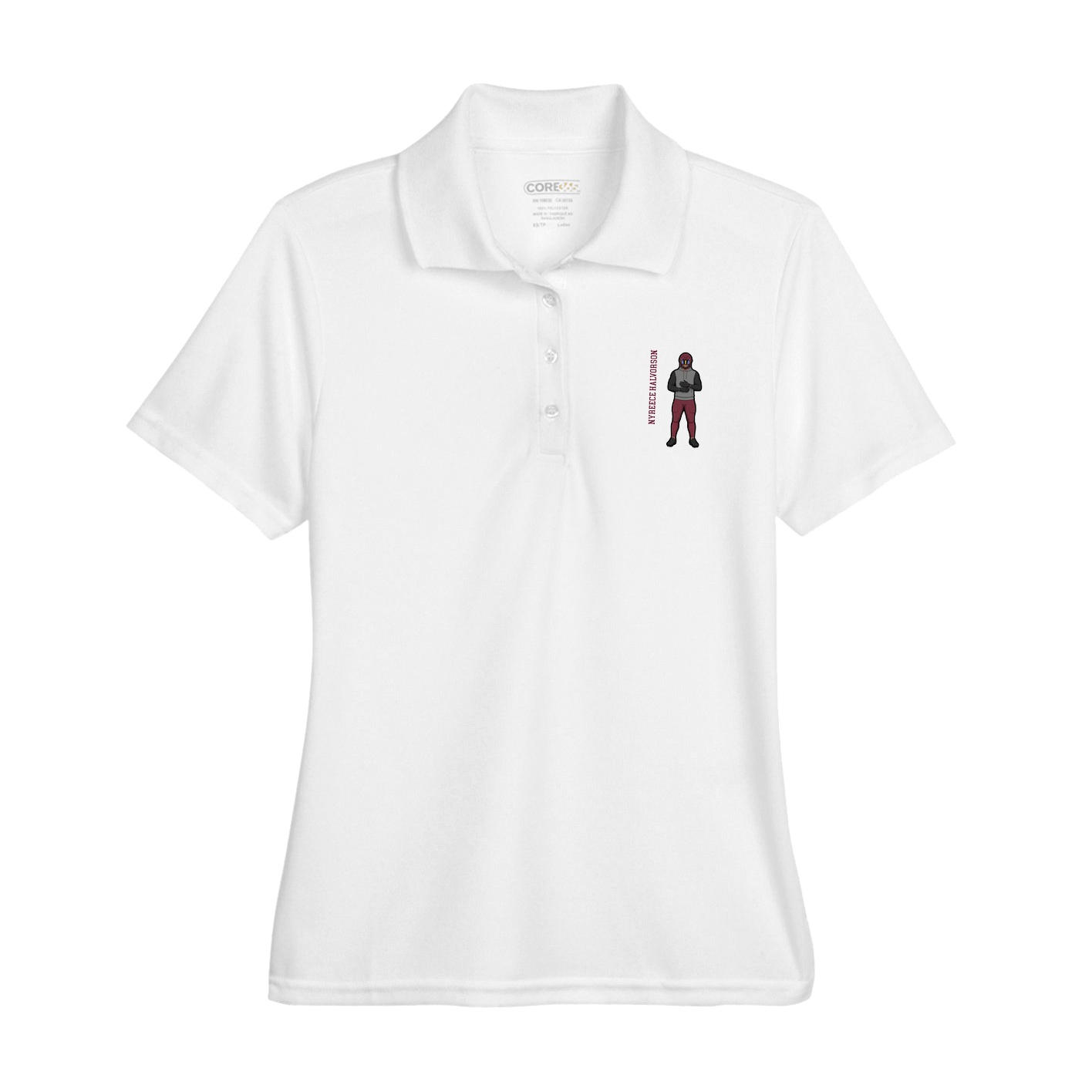 Womens Performance Polo — Name Vertical in White