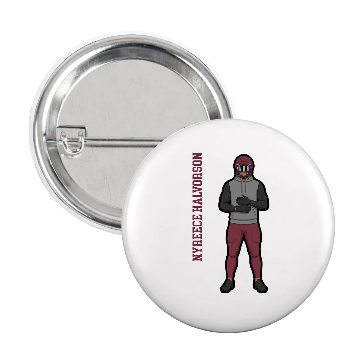 Game Day Button — Name Vertical in White