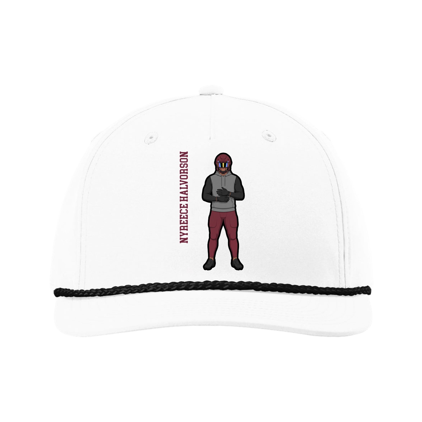 Five-Panel Classic Rope Cap — Name Vertical in White