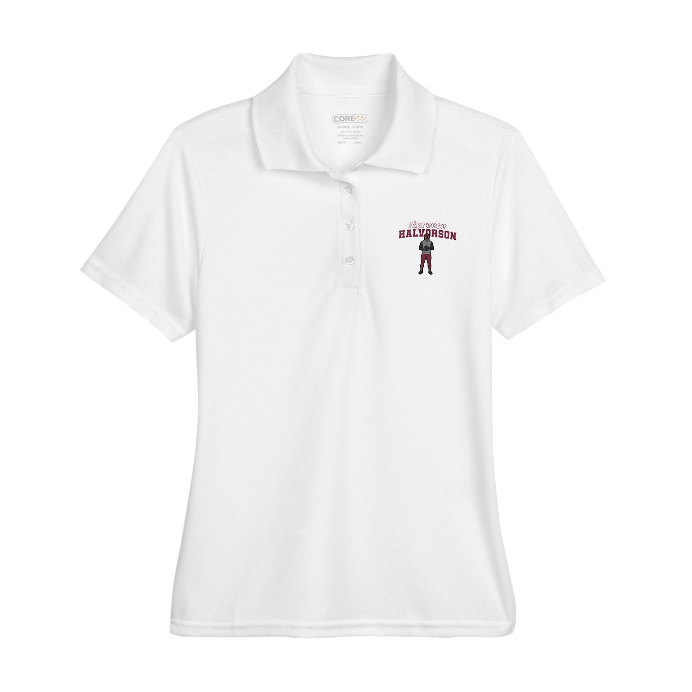 Womens Performance Polo — Name Arch in White