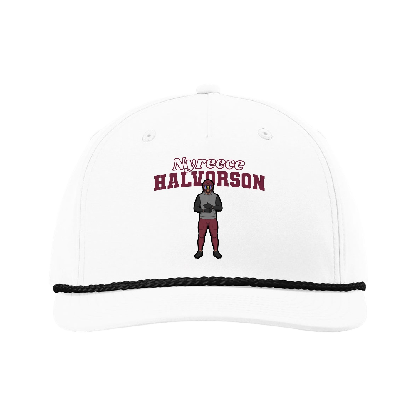 Five-Panel Classic Rope Cap — Name Arch in White