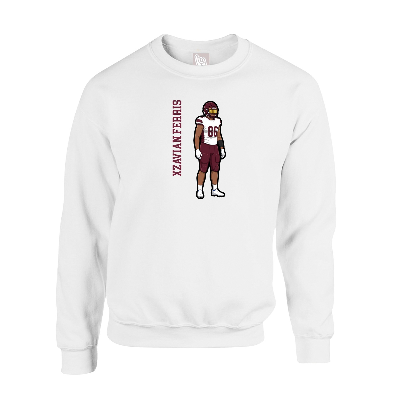 Fleece Crew — Name Vertical in White