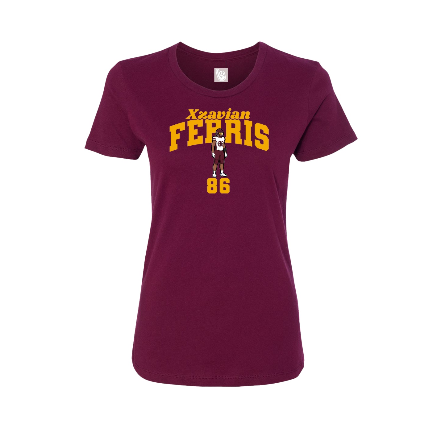 Fitted Women's Tee — Signature Arch in Maroon