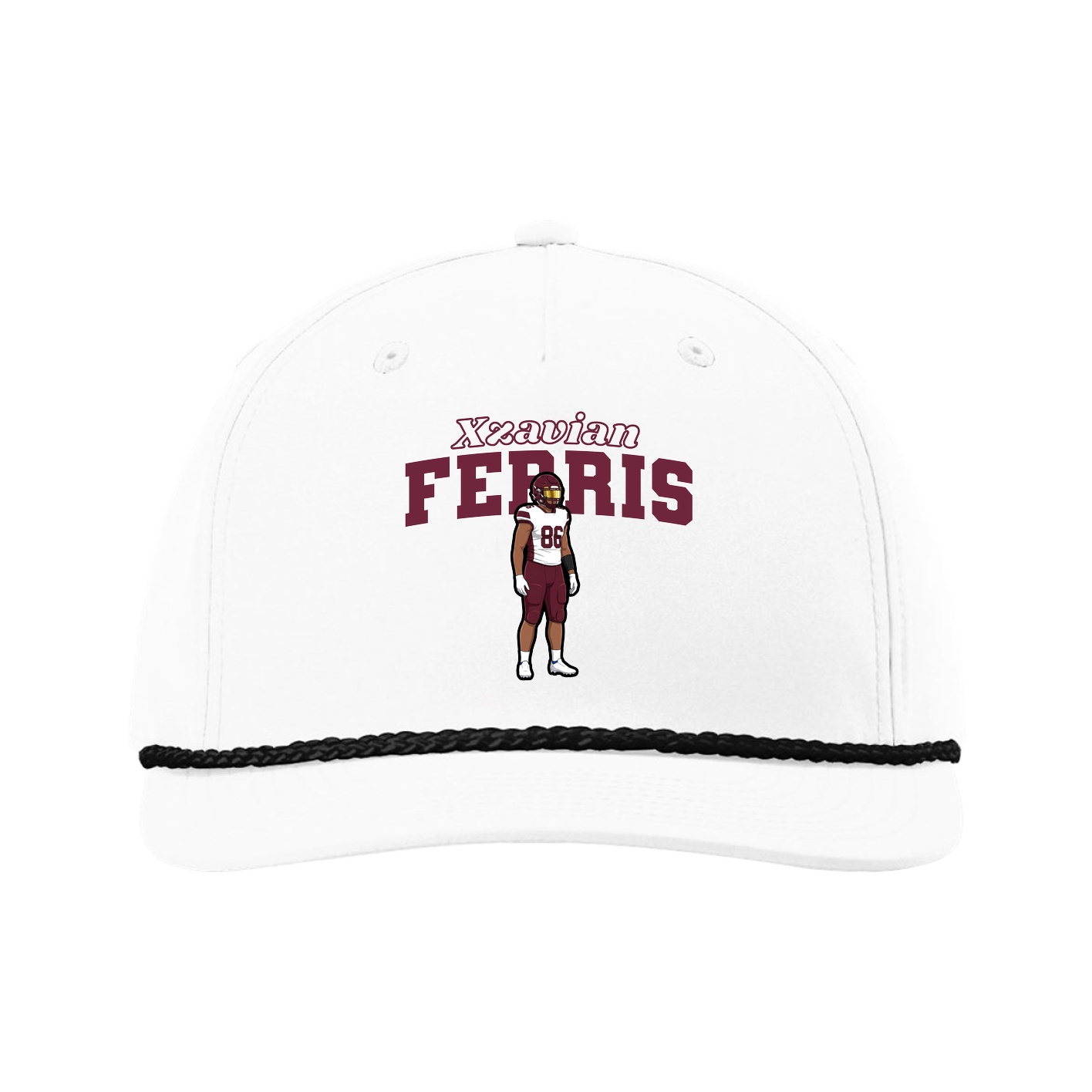 Five-Panel Classic Rope Cap — Name Arch in White