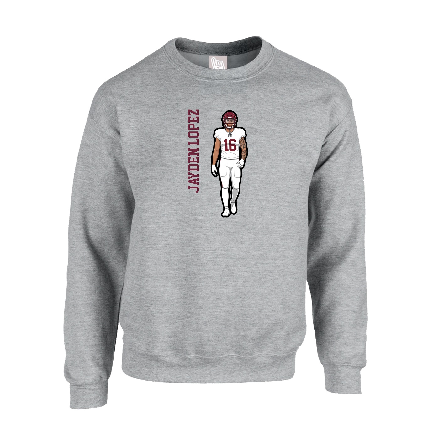 Fleece Crew — Name Vertical in Grey