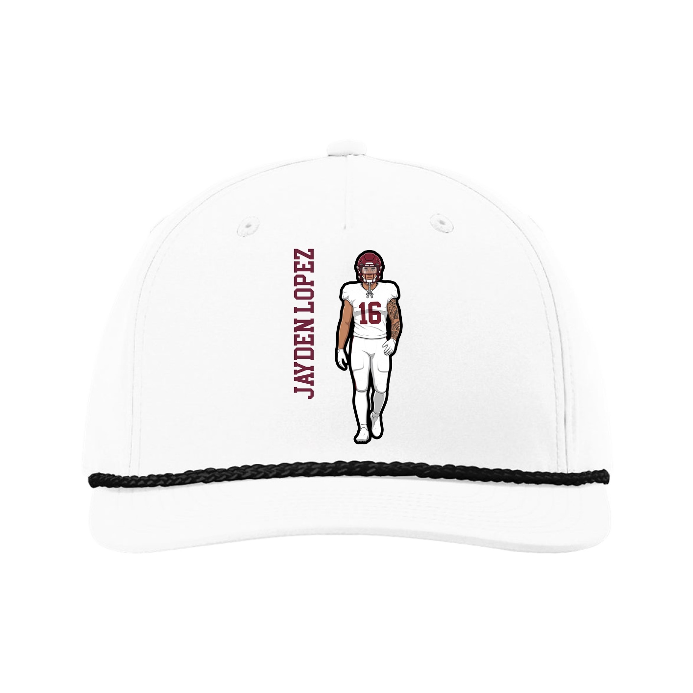 Five-Panel Classic Rope Cap — Name Vertical in White
