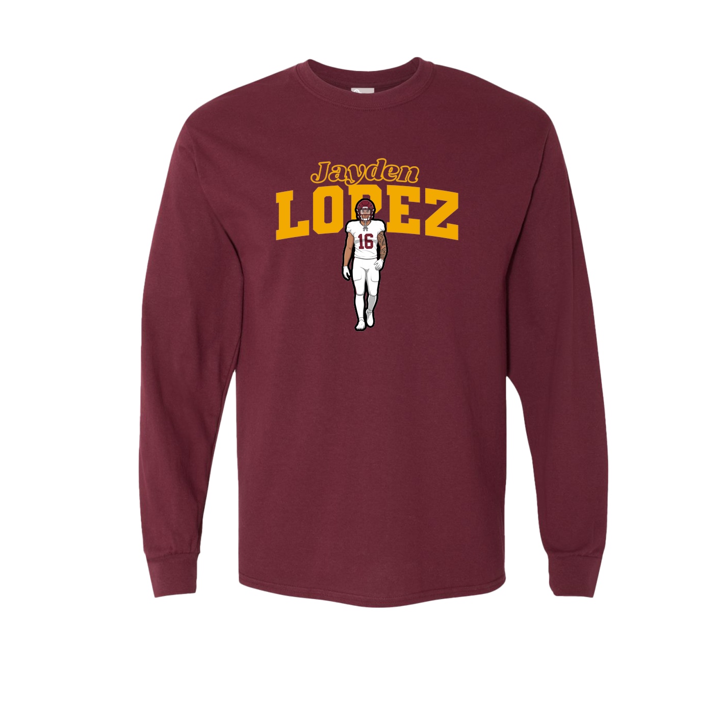 Long Sleeve Tee — Name Arch in Maroon