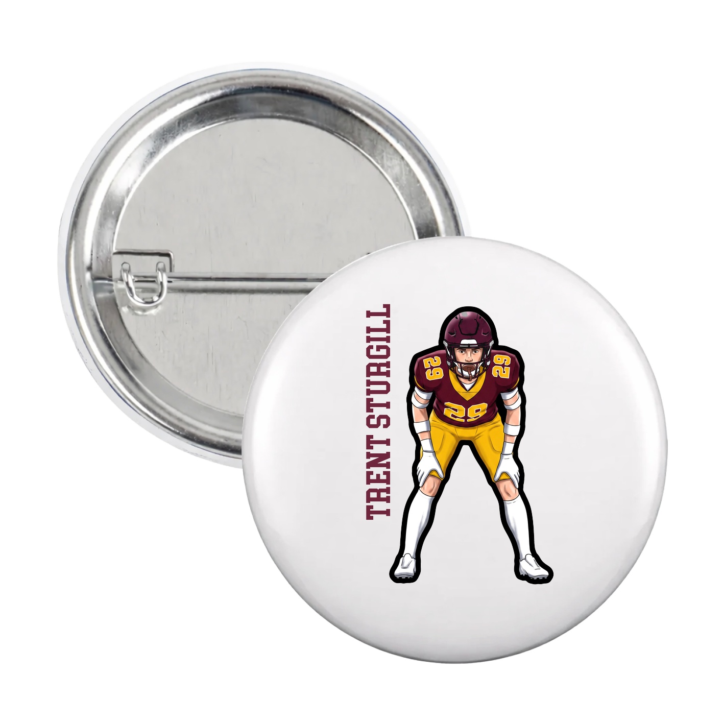 Game Day Button — Name Vertical in White