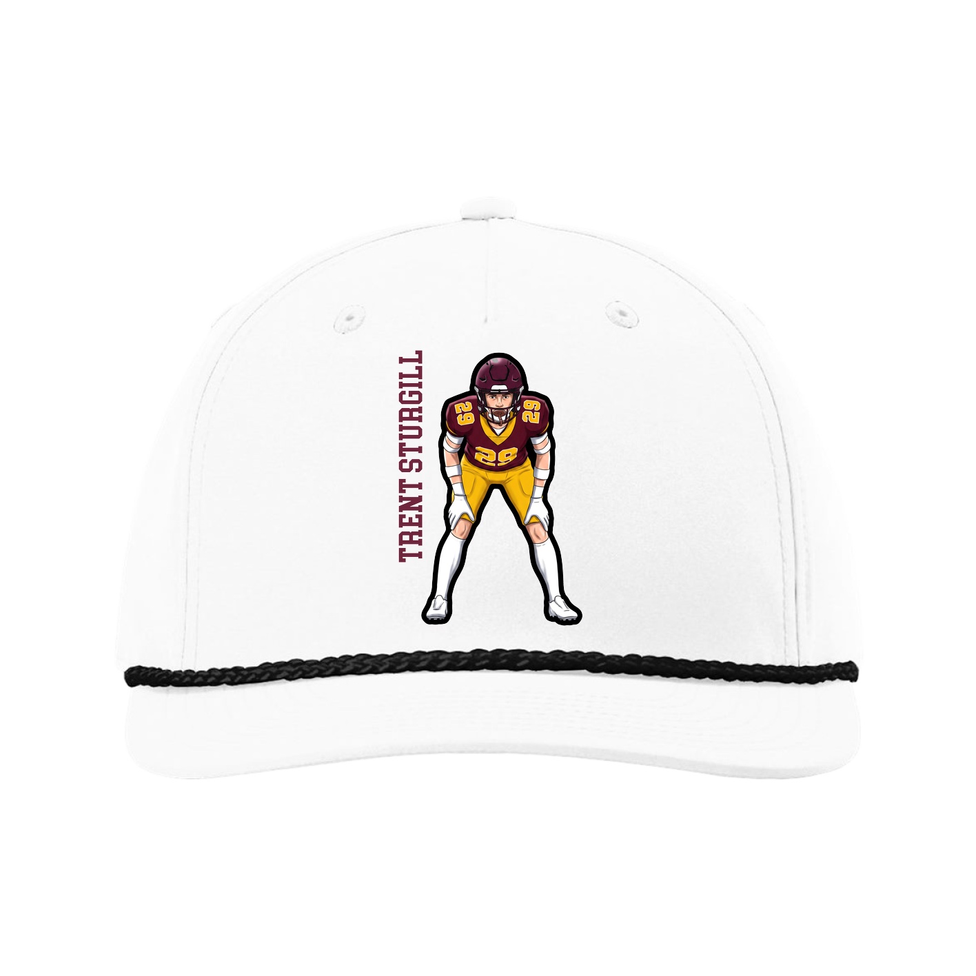 Five-Panel Classic Rope Cap — Name Vertical in White