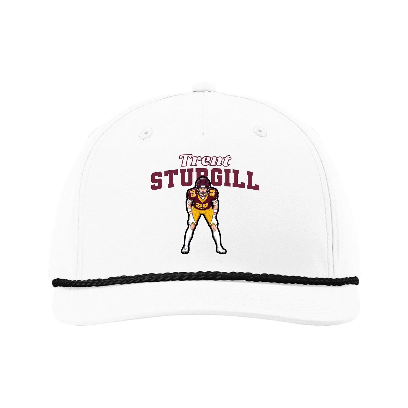Five-Panel Classic Rope Cap — Name Arch in White