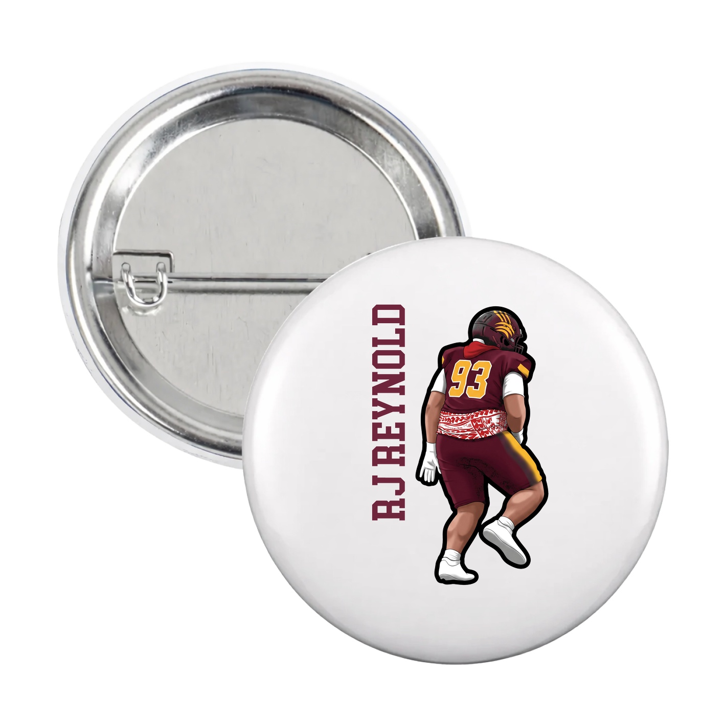 Game Day Button — Name Vertical in White