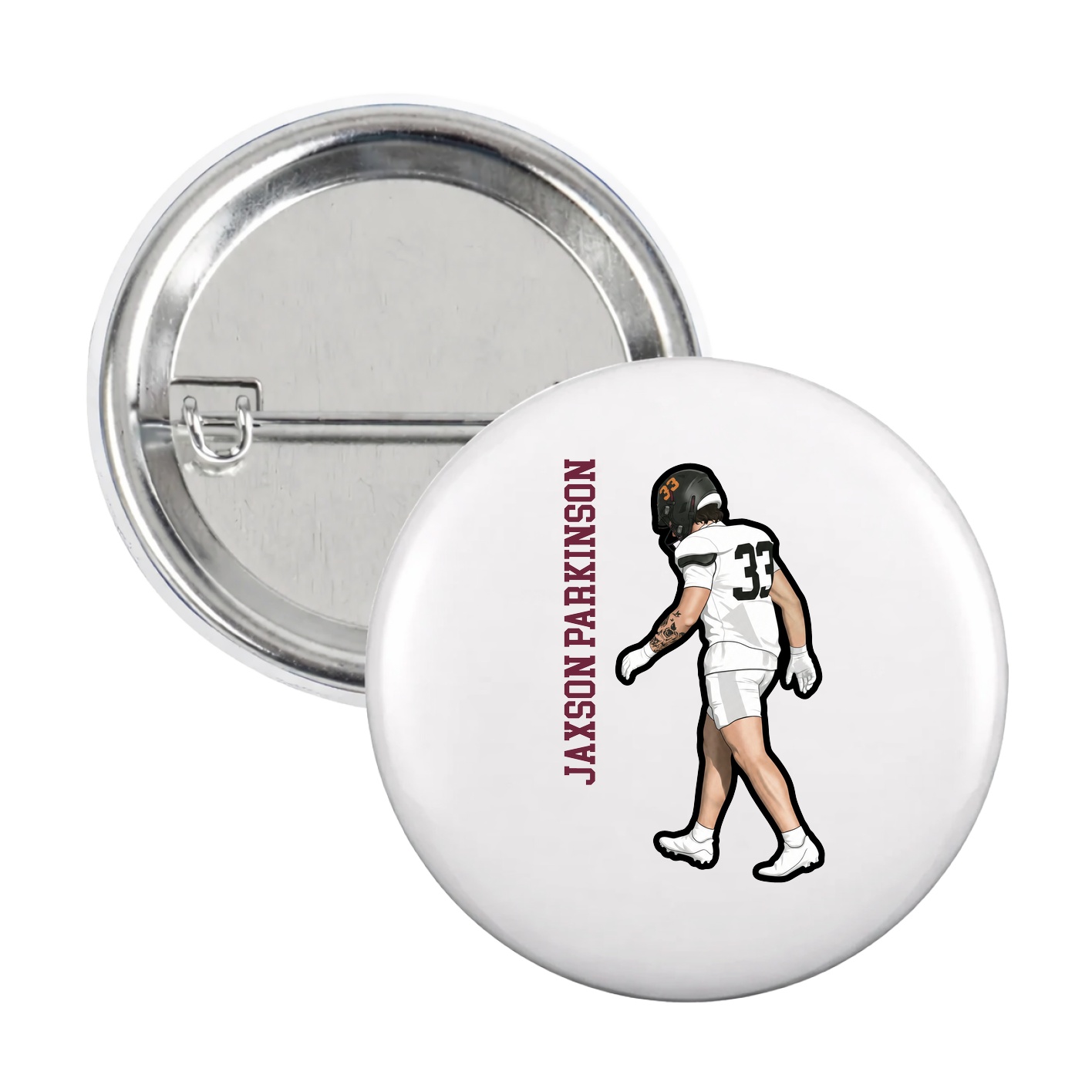 Game Day Button — Name Vertical in White