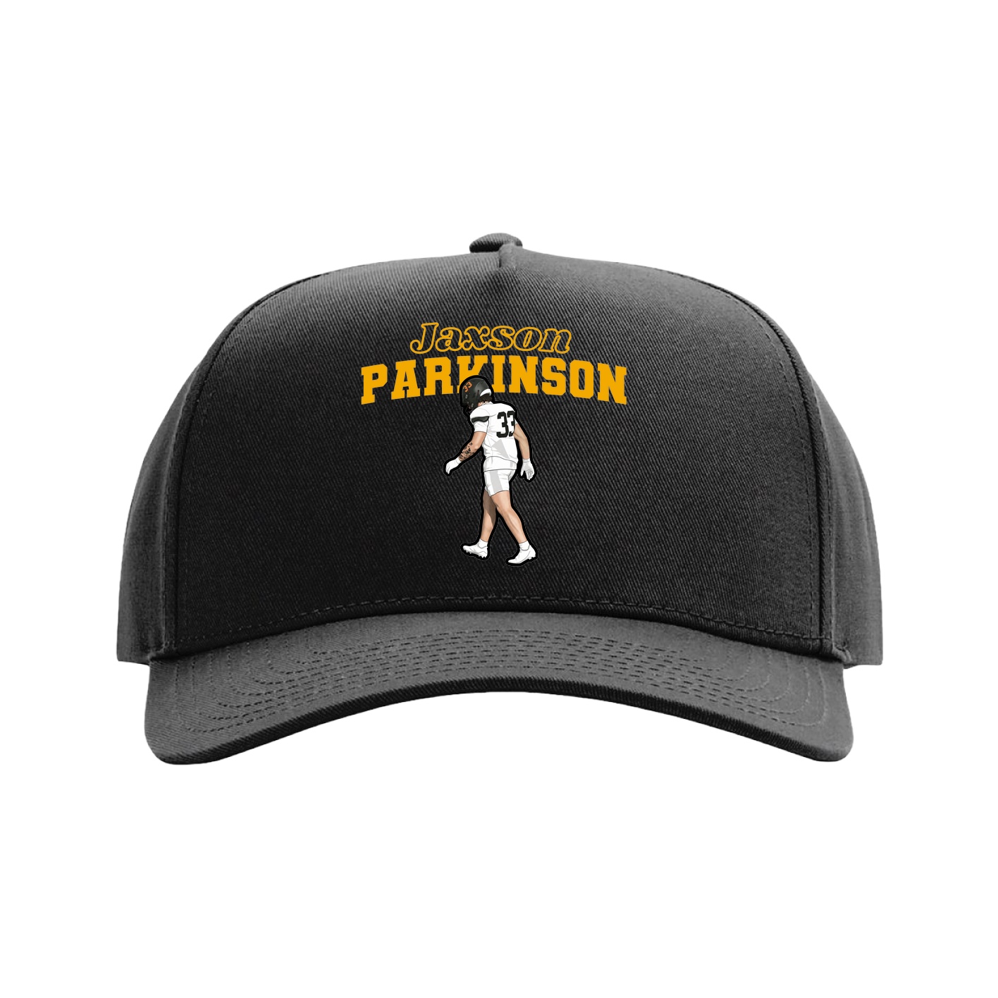Full Fabric Five-Panel Champ Cap — Name Arch in Black