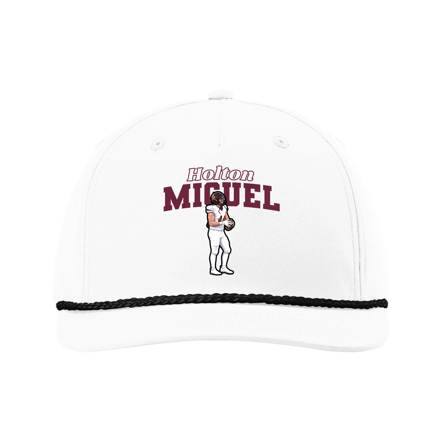 Five-Panel Classic Rope Cap — Name Arch in White