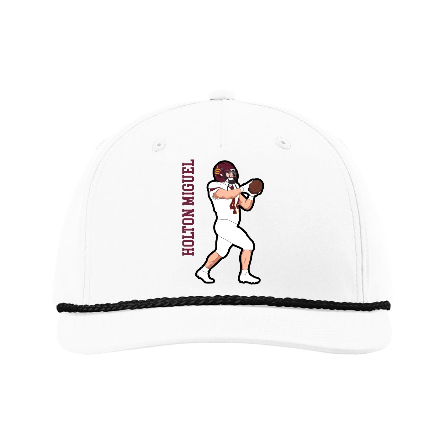 Five-Panel Classic Rope Cap — Name Vertical in White