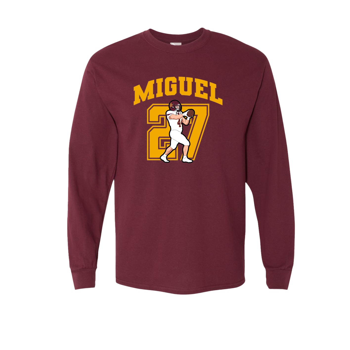 Long Sleeve Tee — Number in Maroon
