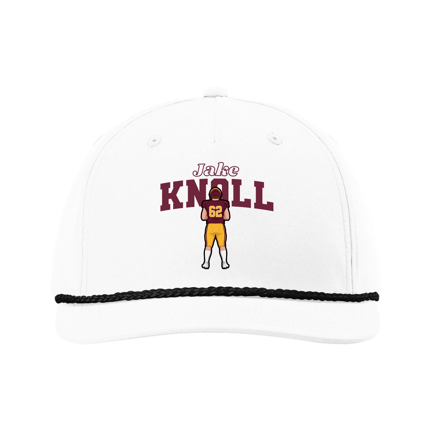 Five-Panel Classic Rope Cap — Name Arch in White