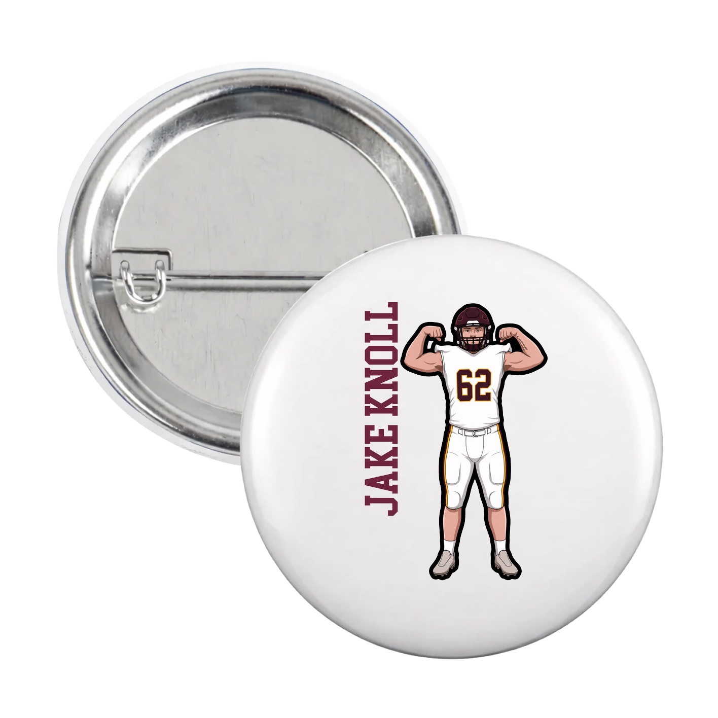 Game Day Button — Name Vertical in White